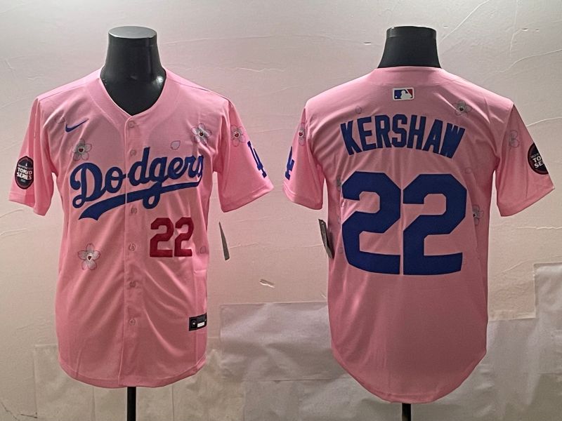Men Los Angeles Dodgers #22 Kershaw Pink Sakura Edition 2025 Nike MLB Jersey style 3->los angeles dodgers->MLB Jersey